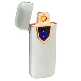 Bricheta electronica cu incarcare usb, buton cu lumina, cu senzor de amprenta, 7 cm, gri
