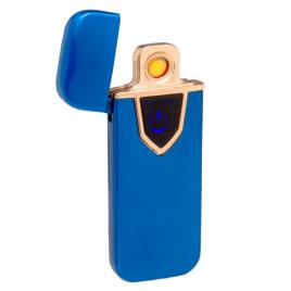 Bricheta electronica cu incarcare usb, buton cu lumina, cu senzor de amprenta, 7 cm, albastru