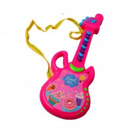 Chitara de jucarie pentru copii cu agatatoare de gat, sunete, 30 cm, roz