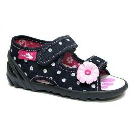 Sandalute pentru fetite - bulinute albe cu margareta roz (marime disponibila: