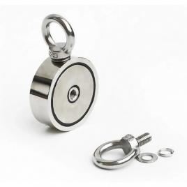Magnet foarte puternic, 6,5 cm x 2,5 cm, cu doua carlige inelare si doua fete