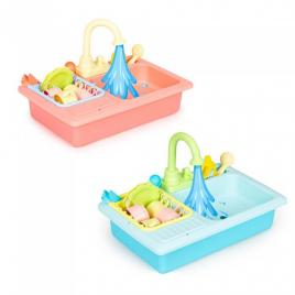 Set chiuveta cu vase, jucarie interactiva, cu 12 accesorii, pentru copii, 41.5 x 27 x 27.5 cm