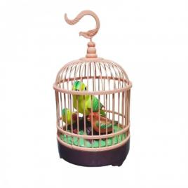 Set figurine pasari, in cusca, multicolor, sunete din natura, 15 x 12 x 17 cm