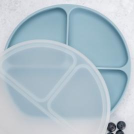 Farfurie compartimentata din silicon cu ventuza si capac appekids aqua blue