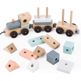 Trenulet cu cuburi din lemn 18 piese umu toys