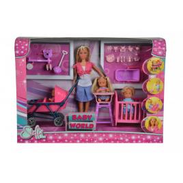 Set papusa steffi cu 3 bebelusi si accesorii
