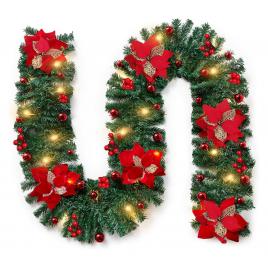 Ghirlanda de Craciun din pin artificial, cu LED, elemente decorative rosii, 2.7 m, Vivo CWG9F