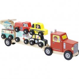 Jucarie camion din lemn cu vehicule de transport vilac