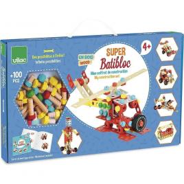 Set de constructie din lemn super-batibloc 100 piese