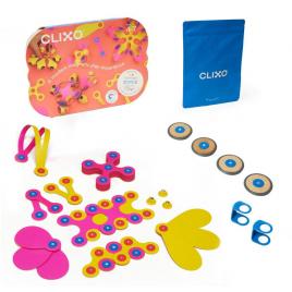 Joc magnetic de construit clixo - crew roz & galben 30 piese