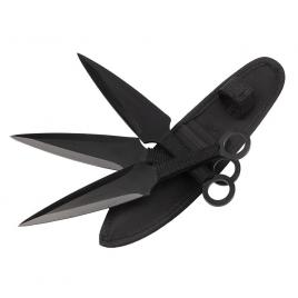 Set 3 cutite de aruncat ideallstore®, giant kunai, 23 cm, negru, husa inclusa