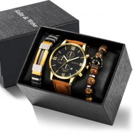 Set cadou cu ceas barbatesc geneva royal maro si doua bratari elegante