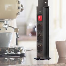 Distribuitor electric ascuns - 3 prize - negru lucios - delight