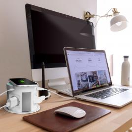 Distribuitor pop-up - 4 prize + încărcător wireless + 2xusb + 2xtype-c - alb