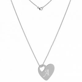 Lant argint 925, 70 cm si charm inima argint 925, gravat litera ta