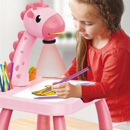Masa muzicala de desen pentru copii cu proiector, model girafa, culoare roz, 24