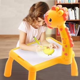 Masa muzicala de desen pentru copii cu proiector, model girafa, culoare roz, 24
