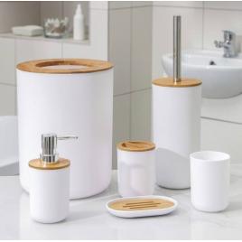 Set elegant pentru baie format din 6 piese, abs + lemn, culoare alb/maro
