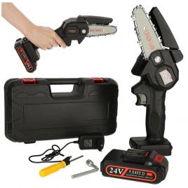 Mini ferastrau electric cu lant, baterie de 24v si valiza de transport