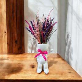 Vaza din ceramica omuleti cu lavanda criogenata h 33 cm