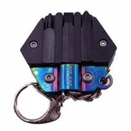 Breloc multifunctional din otel, 3 surubelnite, cutit, 4 cm, fade