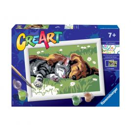 Pictura pe numere ravensburger - catelus si pisicuta