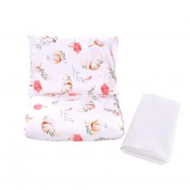 Lenjerie 3 piese model flori de bumbac + protectie impermeabila patut 120x60 cm