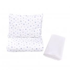 Lenjerie 3 piese model stelute bleu + protectie impermeabila patut 120x60 cm