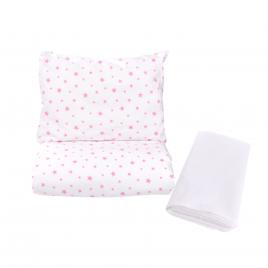 Lenjerie 3 piese model stelute roz + protectie impermeabila patut 120x60 cm