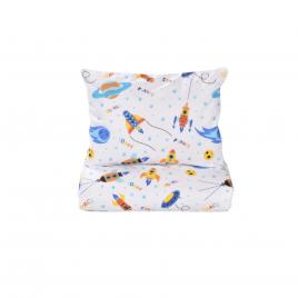 Lenjerie patut 120x60 cm, 3 piese bumbac 100% model planete si rachete