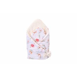 Paturica de infasat flori de bumbac si minky crem 80x80 cm