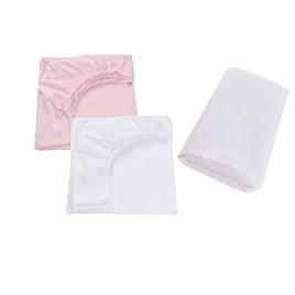 Set 2 cearsafuri patut 120x60 cm bumbac 100% alb roz+ protectie impermeabila