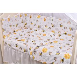Set complet 7 piese lenjerie si aparatori patut 120x60 cm bumbac 100% model albinute