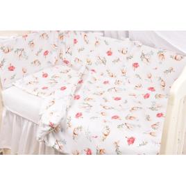 Set complet 7 piese lenjerie si aparatori patut 120x60 cm bumbac 100% model flori de bumbac