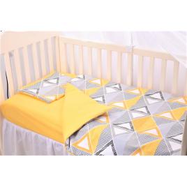 Set complet 7 piese lenjerie si aparatori patut 60x120 cm model forme geometrice