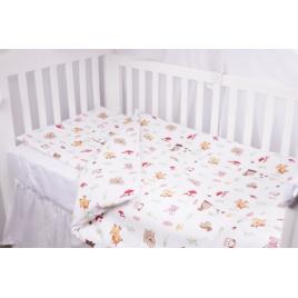 Lenjerie patut 120x60 cm, 3 piese bumbac 100% model animalute si ciuperci