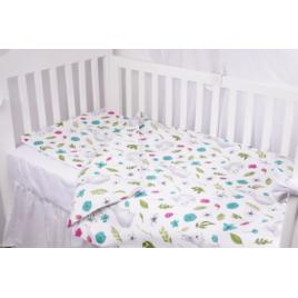 Lenjerie patut 120x60 cm, 3 piese bumbac 100% model iepurasi si flori