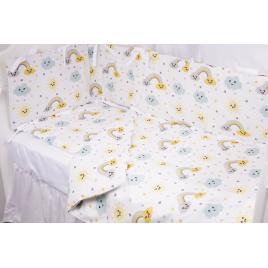 Set complet 7 piese lenjerie si aparatori patut 120x60 cm bumbac 100% model curcubee si norisori