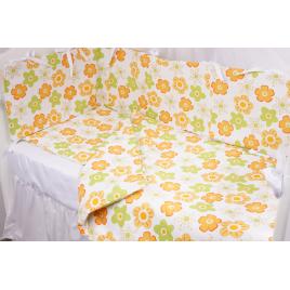 Set complet 7 piese lenjerie si aparatori patut 120x60 cm bumbac 100% model floricele