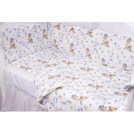 Set complet 7 piese lenjerie si aparatori patut 120x60 cm bumbac 100% model iepurasi albastru