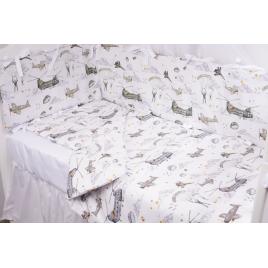 Set complet 7 piese lenjerie si aparatori patut 120x60 cm bumbac 100% model soldatei gri