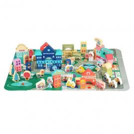 Centru de activitate orasel educational cu blocuri din lemn 121 piese ecotoys