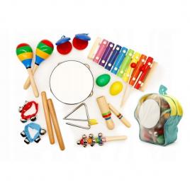 Set muzical din lemn ecotoys cu 10 instrumente multicolor