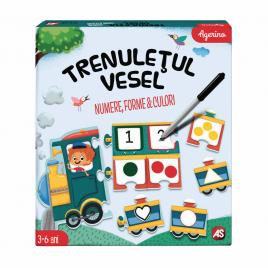 Joc educativ progresiv - trenuletul vesel cu numere, forme si culori