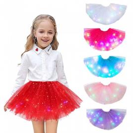 Fusta luminoasa cu lumini led, pentru fetite, multicolore incorporate, model stelute, 30 cm