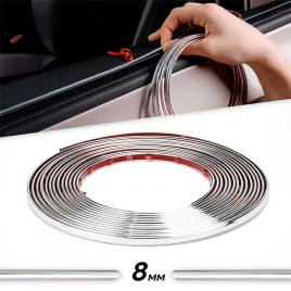 Rola ornament autoadeziv, 8mm x 15m, culoare crom silver