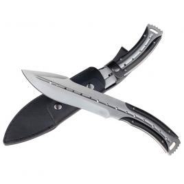 Cutit de vanatoare ideallstore®, comando friend, 33 cm, otel inoxidabil, argintiu, teaca piele inclusa