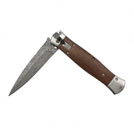 Cutit din otel damasc, ideallstore®, spring knife, 23 cm, maro