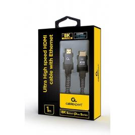 Cablu video gembird, hdmi (t) la hdmi (t), 3m, hdmi 2.1, premium, conectori auriti, rezolutie maxima 8k (7680 x 4320) la 60 hz, 6mm diam, cupru, braided bumbac, negru