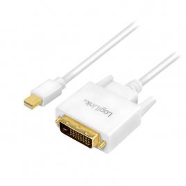 Cablu video logilink, adaptor mini-displayport (t) la dvi-d dl (t), 1.8m, conectori auriti, rezolutie maxima full hd (1920 x 1080) la 60hz, alb